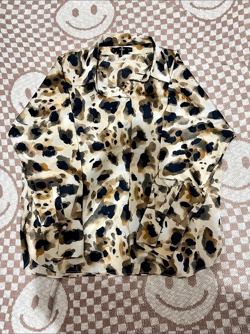 Mango - Women’s Animal Print Button Down Shirt in Brown & Black Size 8